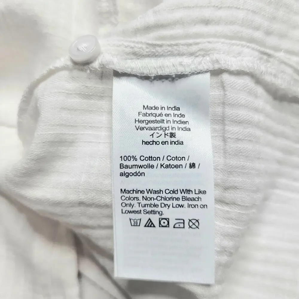 J Crew Short Puff Sleeve Back Button White Cotton Top Cotton Minimalist Medium